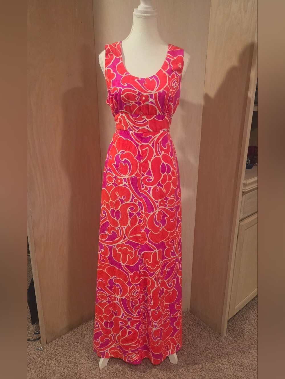 Late 60's Hawaiian psychedelic bark cloth maxi